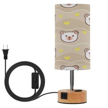Imagem de Wassud Abajur de mesa de cabeceira com toque de urso com corações com 3 temperaturas de cor, luminária de mesa moderna com forro de sombra, luminária noturna para sala de estar, quarto, escritório