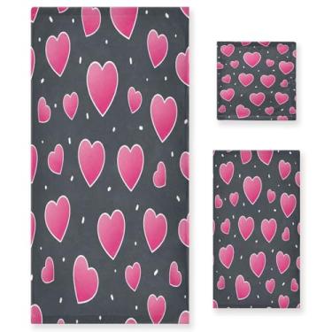 Imagem de Wassud Conjunto de 3 toalhas de banho de coração fofo para dia dos namorados, toalhas supermacias e absorventes para banheiro, toalhas de banho de secagem rápida, toalha de banho para academia, spa