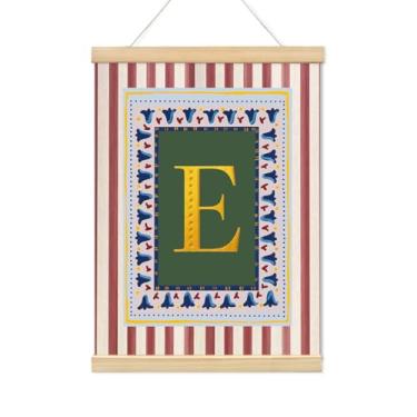 Imagem de TFKFJLF Decoração de quarto infantil vintage Boho inicial E, arte de parede em tela de flores personalizada, decoração de berçário vintage, cabide de arte de parede mexicana floral para decoração de