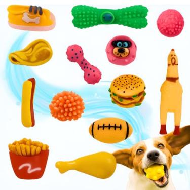 Imagem de Kit 6 Brinquedos Mordedor Para Filhote De Cachorro Pet Sortido - Bolinhas, Animais, Galinha, Ossinho - Brinquedos Interativos (6)