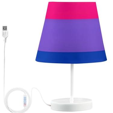 Imagem de TSENQUE Candeeiro de mesa lateral plano USB com movimento de tela bissexual LGBT lâmpadas personalizadas fofas para mesinhas noturnas LED reguláveis decoração de casa lâmpada de quarto estética