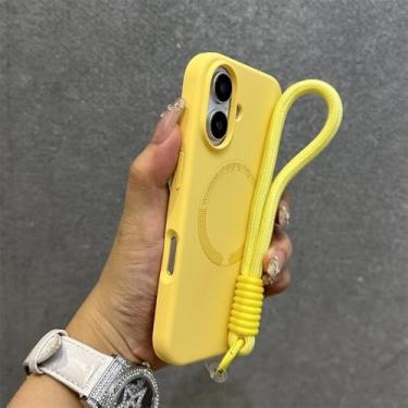 Imagem de Capa de silicone líquido com cordão para iPhone 16, 15, 14, 13, 12, 11 Pro Max 16 Plus, com forro de microfibra e pulseira sem fio, amarela, para iPhone 13 Pro Max