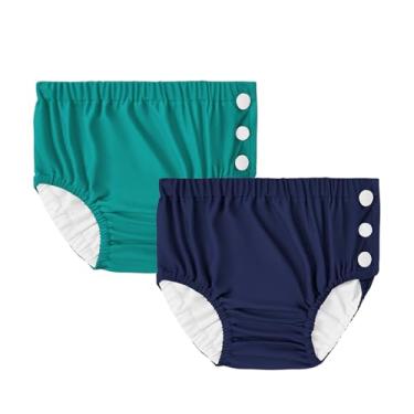 Imagem de Durio Fraldas de natação para crianças pequenas, reutilizáveis, laváveis, fraldas de natação para bebês, C verde e azul marinho, 3-6 Month