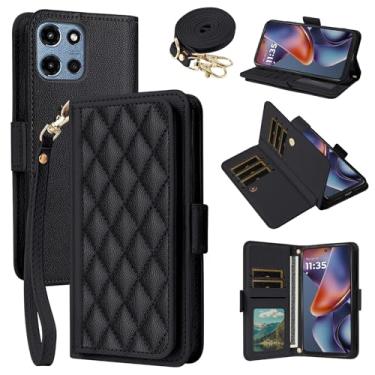 Imagem de Dibosom Capa carteira para Motorola Moto G 5G 2025 Argyle com alça de pulso/ombro slots para cartões, bolsa flip de couro PU de luxo, suporte minimalista acolchoado para celular G5G 5 G G5 masculino