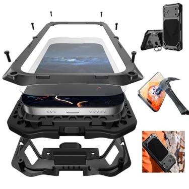 Imagem de I VIKKLY Capa de metal para Google Pixel 10/10 Pro/9/9 Pro com suporte para câmera, protetor de tela de vidro temperado integrado, capa de corpo inteiro à prova de choque de grau militar resistente de