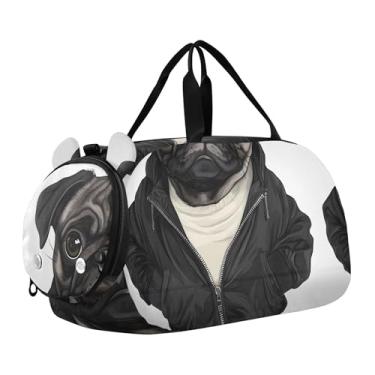 Imagem de Bolsa esportiva para meninos durante a noite para o fim de semana, lindas bolsas de viagem para jardim de rosas para meninas, Estampa engraçada de cachorro Pug, Clássico