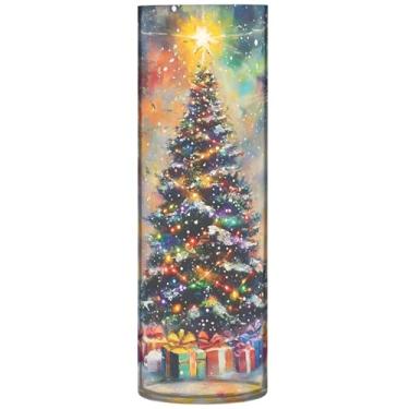 Imagem de Vaso cilíndrico colorido com luzes de árvore de Natal para flores, vaso redondo decorativo, fofo, personalizado, exclusivo, decoração de flores modernas, 30 cm x 9,9 cm