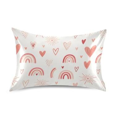 Imagem de Wassud Fronha de cetim Hearts Arcs Dia dos Namorados para cabelo e pele fronhas de seda lisa Queen Size Capas de travesseiro respiráveis com fecho de envelope