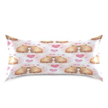 Imagem de Blueangle Fronha de cetim refrescante para cabelo e pele, capa de almofada capivaras aquarela dia dos namorados, tamanho king 50,8 x 101,6 cm com fecho de envelope (804)