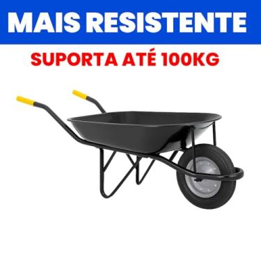 Imagem de Carrinho de Mão Premium Reforçado com Pneu e Câmara - Caçamba Redonda Resistente a 100kg, Ideal para Construção e Transporte de Cargas