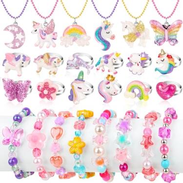 Imagem de Hooqict Joias infantis para meninas de 4 a 6 anos, conjunto de joias para meninas, conjunto de joias infantis para fantasias, lembrancinhas de festa de aniversário de princesa para crianças de 3, 4, 5