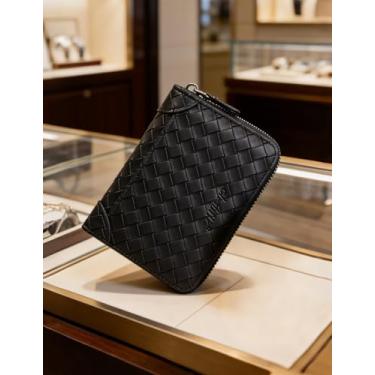 Imagem de Carteira masculina de couro curta com zíper, design casual texturizado (preto)