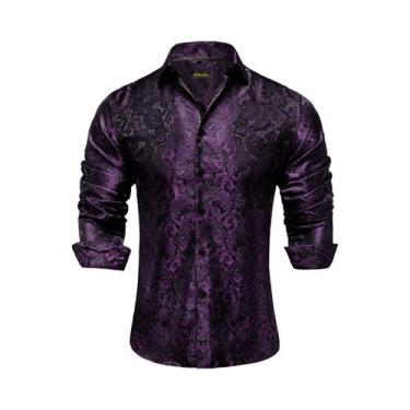 Imagem de Camisas De Vestir De Manga Longa Em Seda E Poliéster Para Homens, Luxu