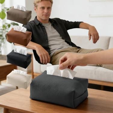 Imagem de Capa de caixa de lenços, suporte quadrado de couro PU, caixa de lenços moderna, organizador de papel facial, dispensador para banheiro