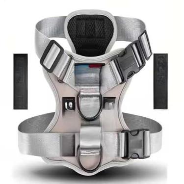 Imagem de Peitoral Ajustável Refletivo para Cachorro Porte Médio e Grande, Colete Reforçado Confortável com Regulagem e Segurança(Cinza,P (S))