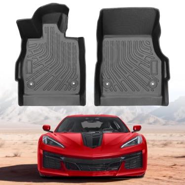 Imagem de Tapetes para Chevrolet Corvette C8 2020-2025 | Corvette E-Ray 1ª fileira, forros de piso de ajuste personalizado para todos os climas, conjunto de tapetes de primeira fileira, 2 peças pretas