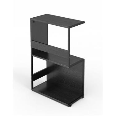 Imagem de ZAXVIDA, mesa lateral pequena, estante em forma de S com prateleiras de armazenamento de 2 camadas, mesa de sofá para espaços pequenos, mesa de cabeceira para quarto, sala de estar, moldura estável