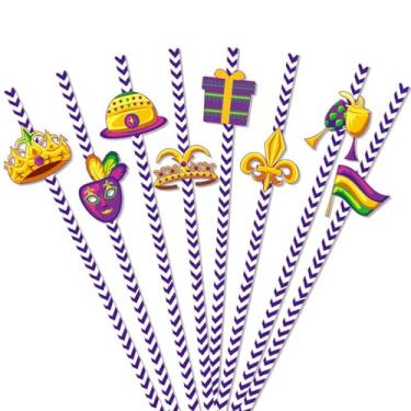 Imagem de 24 canudos de festa de carnaval para festas frias, canudos descartáveis de papel carnaval para suco, café, baile de máscaras, artigos de festa, decorações de carnaval, canudos de carnaval de Nova