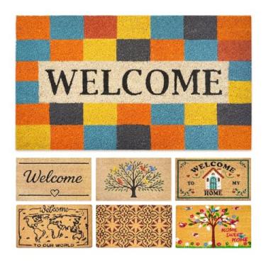 Imagem de LUA VIKA Capacho de coco - Modern Welcome - 40 x 70 cm - Tapete de porta externo - Tapete de porta frontal externo - Capachos externos