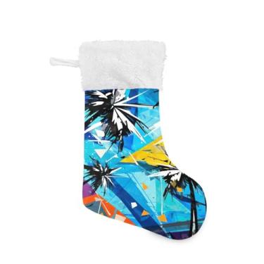 Imagem de ATTX Meias de Natal de palmeiras tropicais, suportes de presente brancos de pelúcia para decorações de festas de fim de ano (17,7 polegadas, 1 pacote) #188