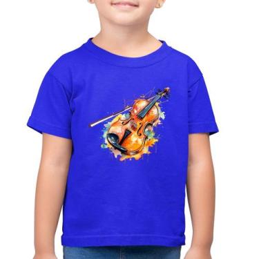 Imagem de Camiseta Algodão Infantil Violino Watercolor - Foca na Moda, Azul roya