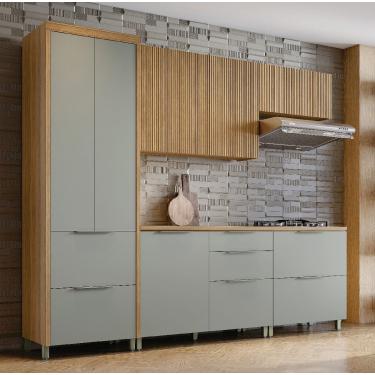 Imagem de Cozinha Completa Nesher Paris Armário Aéreo + Armário Geladeira + Balcão + Paneleiro - 5 Peças e 7 Portas