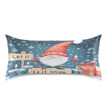 Imagem de Blueangle Linda fronha de cetim gnomo de Natal para cabelo e pele, fronha de seda, tamanho king (50,8 x 101,6 cm) - Capas de almofada de cetim refrescantes com fecho de envelope (180)