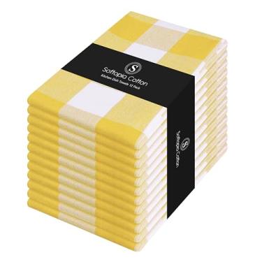 Imagem de Softopia Cotton Toalhas de cozinha Buffalo Check, 40 x 66 cm, pacote com 12 toalhas de chá xadrez, panos de prato de algodão reutilizáveis, secagem rápida, toalha absorvente para cozinhar, secar