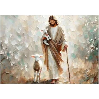 Imagem de BAWKENTON Kit de pintura por números para adultos e crianças, pintura cristã de Jesus por números em tela, kit de pintura de artista por número sem moldura, pintura a óleo faça você mesmo, tintas