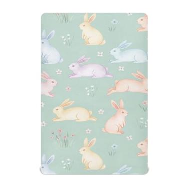 Imagem de SEHANY Lençol de berço de coelho fofo para meninos e meninas, macio, respirável, elástico, lençol com elástico padrão para bebês de 27 x 99 cm