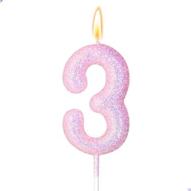 Imagem de 3 velas, decorações de terceiro aniversário para meninas, rosa 3 velas para bolo de aniversário, 3 enfeites de bolo para meninas de 3 anos, decorações de festa de aniversário, lembrancinhas de artigos