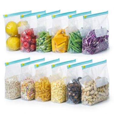 Imagem de Sacos Reutilizáveis para Conservar Alimentos 10 Peças com Fecho Zip Hermético Anti Vazamento