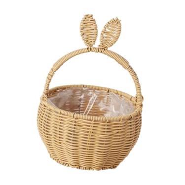 Imagem de Baoblaze Cesta de vime com orelhas de para decoração de casa, adorável cesta de, de mão decorativa em formato de, fofa para, Bege