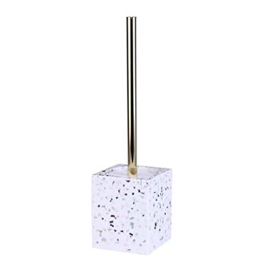 Imagem de Escova de vaso sanitário de resina com suporte para banheiro, vaso sanitário, conjunto de escova de vaso sanitário, cabo de aço inoxidável, branco/preto para banheiro (tamanho: A) ()