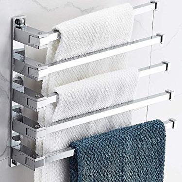 Imagem de CGKs6anmU Toalheiro doméstico de latão, 5 barras, economizando espaço, porta-toalhas, barra giratória, braço dobrável, cabide de toalha com acabamento cromado prata B (prata B)