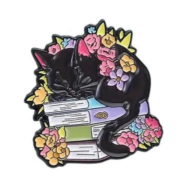 Imagem de Broche De Esmalte Gato Flor Para Mulheres, Distintivo De Lapela De Lux