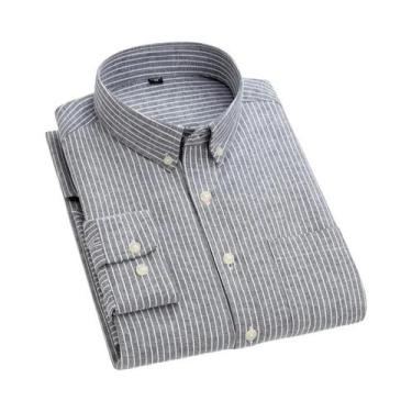 Imagem de Camisa Oxford Masculina Slim Fit De Manga Longa, Algodão De Alta Quali