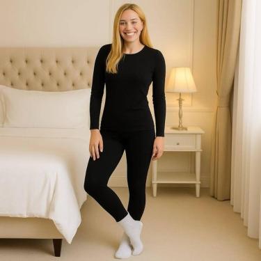 Imagem de Conjunto Calça e Camiseta SEGUNDA PELE FLANELADA FEMININA térmica Forrado Blusa frio Academia 659-Feminino