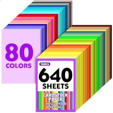 Imagem de 640 folhas de papelão colorido de 21,6 x 28 cm, 80 cores sortidas, 180 g/m2/29,5 kg, papel para impressão, confecção de cartões, artesanato DIY, material escolar infantil, decorações de festa