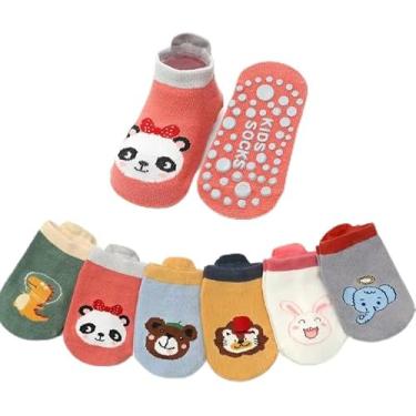 Imagem de Kit 6 Pares Meias Antiderrapantes para Bebê – Conforto, Segurança e Estampas Divertidas | Unissex