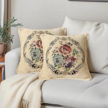 Imagem de Qupace Conjunto de 2 fronhas bordadas vintage de 45,7 x 45,72 cm para sofá, cabeceira e cabeceira, capas Euro Sham (branca)