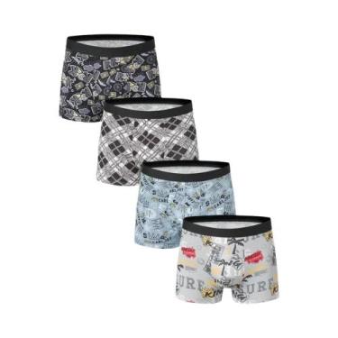 Imagem de Cuecas Boxer Masculinas Estampadas Oversized, Pacote Com 4, Estilo Eur