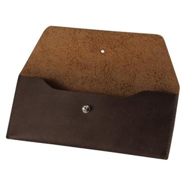Imagem de Ringsun Envelope de couro legítimo, carteira econômica reutilizável, clutch retrô para homens e mulheres, Marrom vermelho