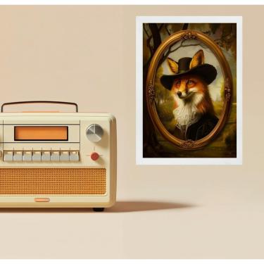 Imagem de Quadro Decorativo Raposa - Retrato Antigo 24X18Cm