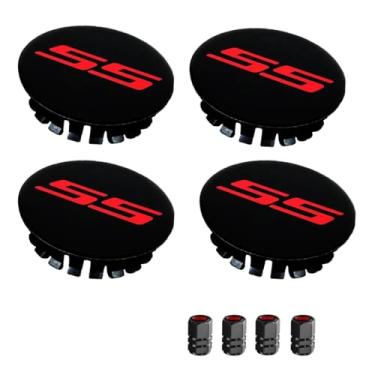 Imagem de 4 peças de tampa do centro da roda RS e 4 peças de tampas de válvula de pneu RS compatíveis com Camaro Equinox Cruze Malibu Trax 68 mm (SS-68MM)