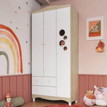 Imagem de Guarda Roupa Infantil 3 Portas 2 Gavetas Encanto Completa Móveis, Carv