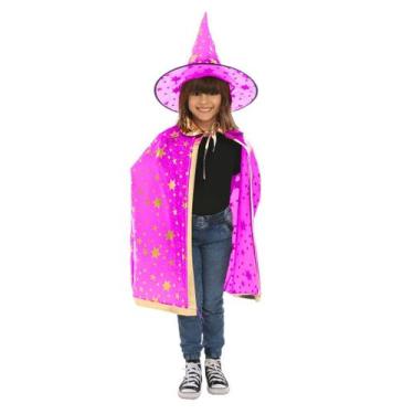 Imagem de Kit Capa com Chapéu Bruxa Infantil Halloween Estampado - Sulamericana,