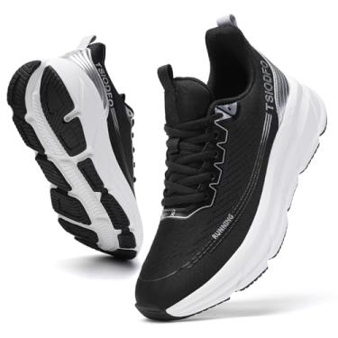 Imagem de SKDOIUL Tênis de corrida feminino, tênis e caminhada, C01 preto e branco, 38