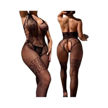 Imagem de Conjunto De Lingerie Sexy Feminina Em Renda Com Estampa Floral, Body C