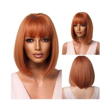 Imagem de Peruca Sintética Curta Lisa Loira Clara Para Mulheres, Estilo Bob, Res